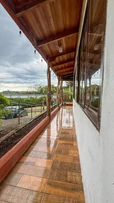 an empty hallway of a building with a view of the ocean at Brumas de Valverde in Monteverde Costa Rica
