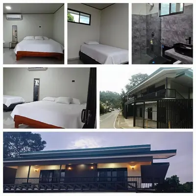 a collage of four pictures of a bedroom and a house at Apartamentos Jireh in Quepos