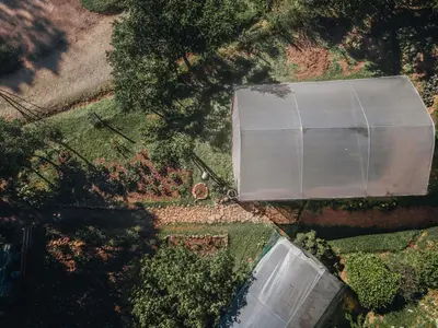 an overhead view of a garden with a roof at Cedrela Eco-Lodge & Restaurante in El Copey