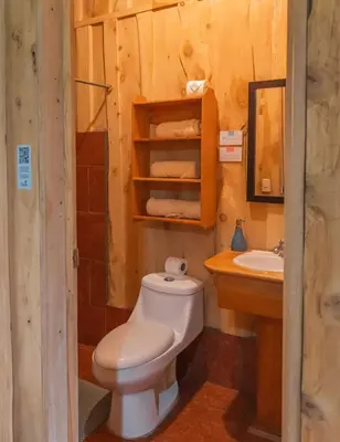 a bathroom with a toilet and a sink at Cedrela Eco-Lodge & Restaurante in El Copey