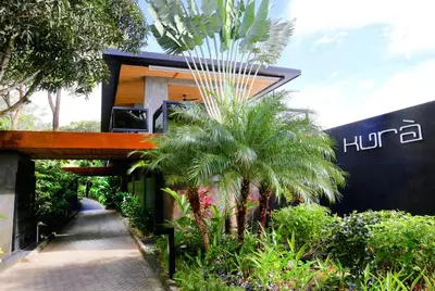 a house with a palm tree in front of it at Kura Boutique Hotel Member of the Cayuga Collection in Uvita