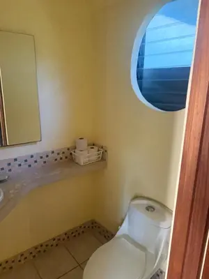a bathroom with a toilet and a sink and a mirror at LaCusuca in Guadalajara