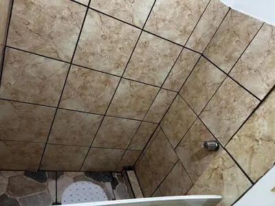 a shower with a tiled ceiling in a bathroom at El Bosque Apartments in Sámara