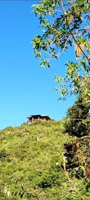 a grassy hill with a house on top of it at Infinite Stillness Farm in Buenos Aires