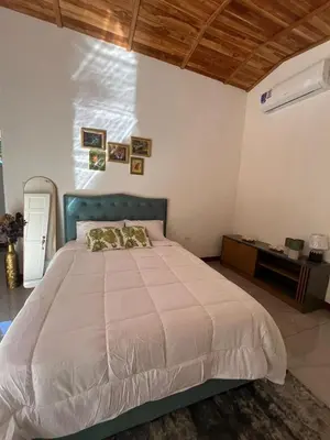 a bedroom with a large bed in a room at Villa Republik in Parrita