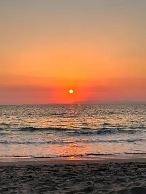 a sunset on a beach with the ocean and the sun at Hospedaje el Argentico in Tapantí