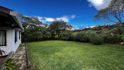 a yard with a lawn with palm trees and a house at Casa Vegas Panoramic Views near Monteverde in Turín
