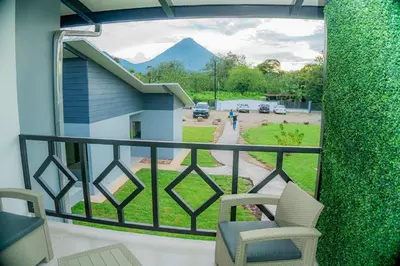 a balcony with a view of a mountain at Villa Sunset Relaxing 2BR Villa with Outdoor Hot Tub in Fortuna