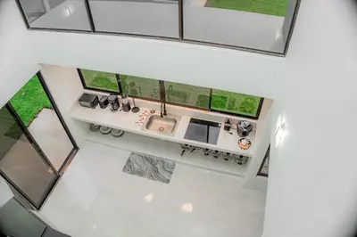 an overhead view of a kitchen in a house at Villa Sundrop Villa for 8 with Volcano Views & Family Comfort in Fortuna