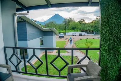 a balcony with a view of a mountain at Villa Sundrop Villa for 8 with Volcano Views & Family Comfort in Fortuna