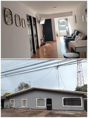 two pictures of a living room and a house at Casa Vacacional Brisas del Volcán Miravalles in Hacienda Guayabo