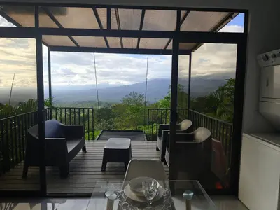 a balcony with a view of the mountains at Villas Altos de el Arenal # 2 in Monterrey