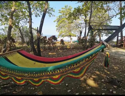 a colorful hammock in a park with trees at Cabaña Cóncavas in Marbella