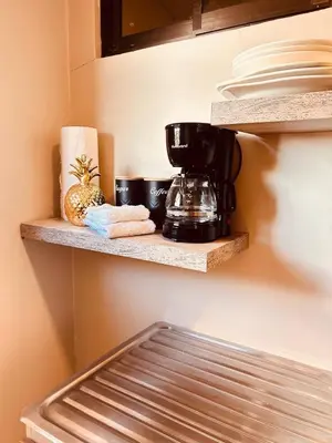a coffee maker on a shelf in a kitchen at Apolo Loft in Guápiles