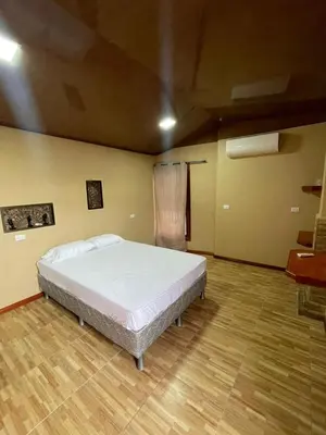 a bedroom with a bed in the middle of a room at Cabinas en Cañas Guanacaste in Cañas