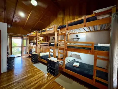 a room with four bunk beds in a house at Hotel Honey Bee in Alajuela City