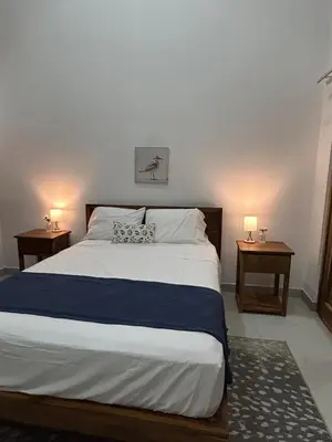 a bedroom with a large bed with two night tables at Casa Aves in Santa Cruz
