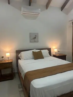 a bedroom with a large bed with two night stands at Casa Aves in Santa Cruz