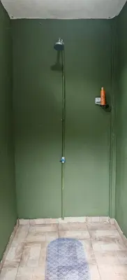 a shower in a green wall with a blue rug at Casa Mono in Ángeles