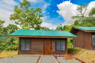 a small wooden building with a green roof at Pejivalle Lodge paz y naturaleza en un solo lugar in Humo