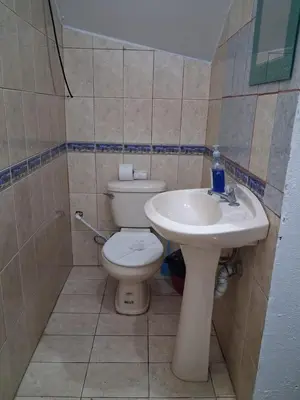 a bathroom with a toilet and a sink at The cheap bed, by Natural Pacific Suites in Tapantí