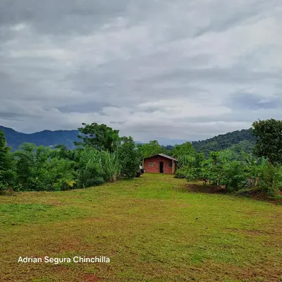 a small house in the middle of a field at Casa de montaña in Quepos