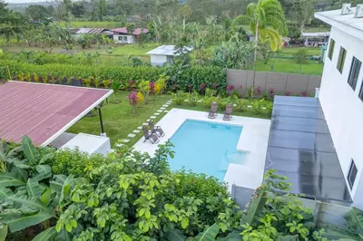 an aerial view of a backyard with a swimming pool at Villa Montreal in Guayabal