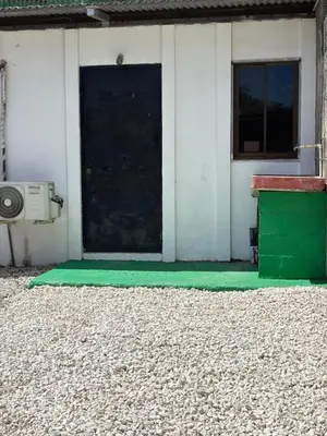 a green door on a white building with a window at Apartment near from Airport in Guardia