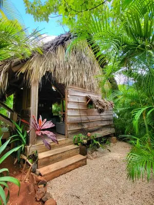 a small hut with a thatched roof at Flor y Bambu in Playa Grande
