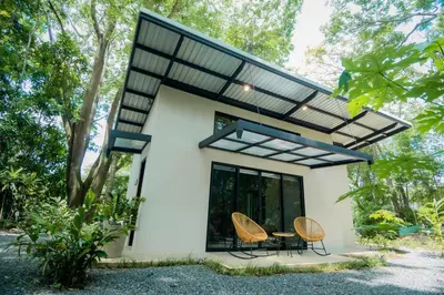 a modern house with a black roof at Selva Color - Forest & Beach EcoLodge in Quebrada Ganado