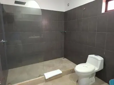 a bathroom with a toilet and a shower at CLUB IBIZA - Party Hotel & Beach Club in Jacó