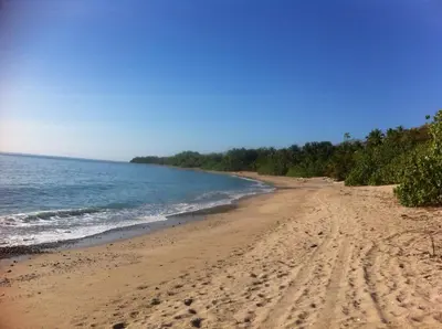 a beach with footprints in the sand and the ocean at Stunnig Ocean View in Montezuma