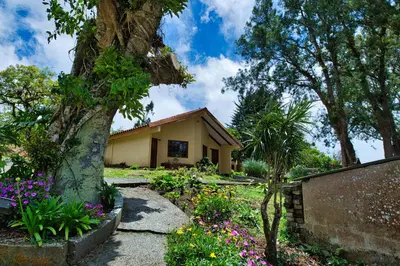 a house with a garden with flowers in front of it at Hotel Villa Zurqui in San José