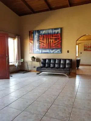 a couch in a room with a painting on the wall at Hotel Monte Campana Escazu in San José