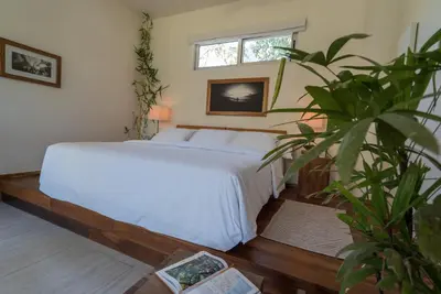 a bedroom with a bed and a potted plant at Moana Surf Resort in Nosara