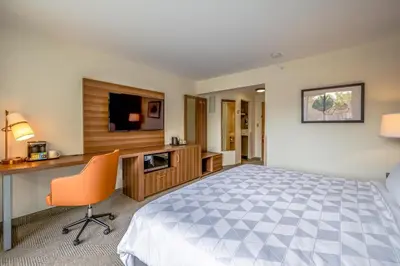 a hotel room with a bed and a desk and a television at Holiday Inn San Jose La Sabana by IHG in San José