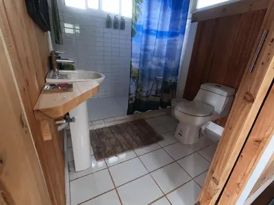 a bathroom with a sink and a toilet at Reventazon River Mountain Ranch in Turrialba