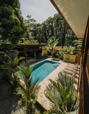 a swimming pool in a yard with palm trees at Tropical Beach in Uvita