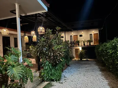 a house with a bunch of plants and lights at La Jungla in Carrillo