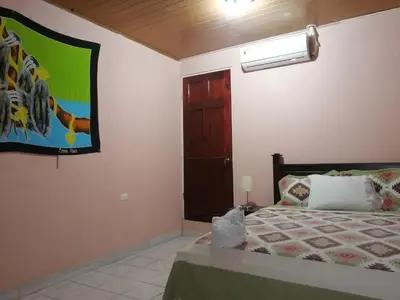 a bedroom with a bed with a poster on the wall at Casa Quepos in Quepos