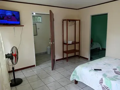 a bedroom with a bed and a tv on a wall at Posada Rural Río Celeste in Rio Celeste