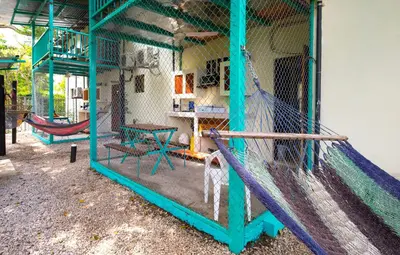 a batting cage with a hammock in it at Hotel Diversion Tropical in Brasilito
