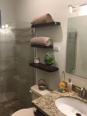 a bathroom with a toilet and a sink and a shower at Guest House in Playa Flamingo