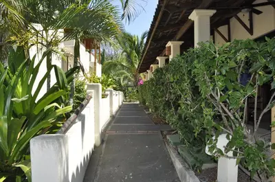 a garden path leading to a house with plants at Tropical Gardens Suites and Apartments in Coco