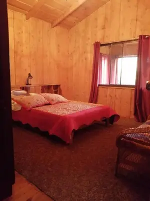 a bedroom with a bed in a wooden room at Hotel Chalets Los Volcanes in Alajuela City