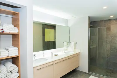 a bathroom with a sink and a shower at Elan at Ballena Beach in Uvita