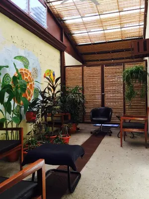 a room with plants and a painting on the wall at Hostel Dodero in Liberia