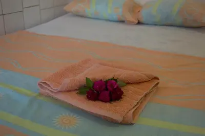 a bouquet of flowers sitting on top of a bed at Hotel Sol Puntarenas in Puntarenas