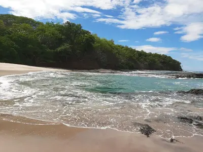 a beach with the ocean and trees in the background at Casa Claudia in Potrero