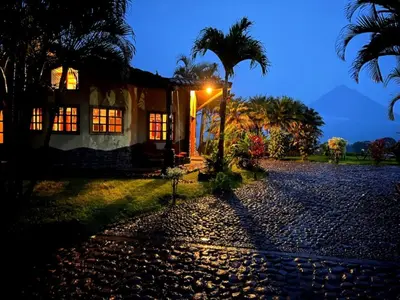a house with a street light in front of it at Pie In The Sky 2 Luxury Home With Amazing Views! in El Castillo de La Fortuna